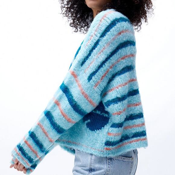 Free People Sweater Medium Lily Pullover Mosaic Sky Combo NWT - Picture 5 of 5